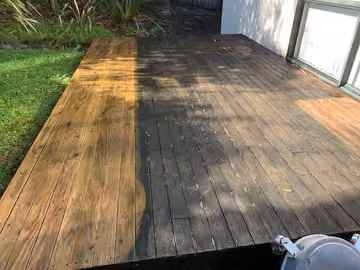 Wooden deck boards during cleaning