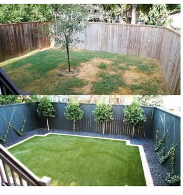 Before and after photos of a refreshed garden lawn