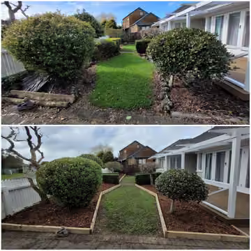 Customer before and after photos of side-garden maintenance