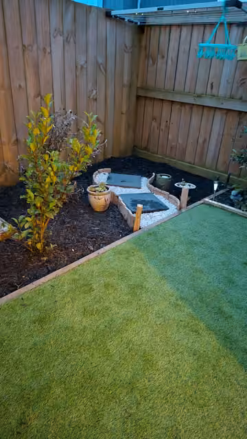 Customer photo of young plants in a mulched garden bed